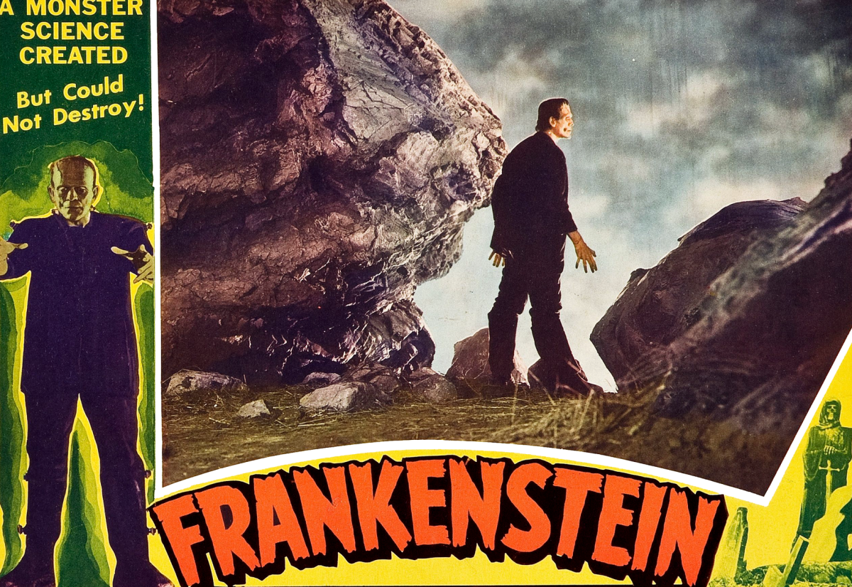  Colored lobby card for the Universal horror movie Frankenstein, Public Domain, via Wikimedia Commons
