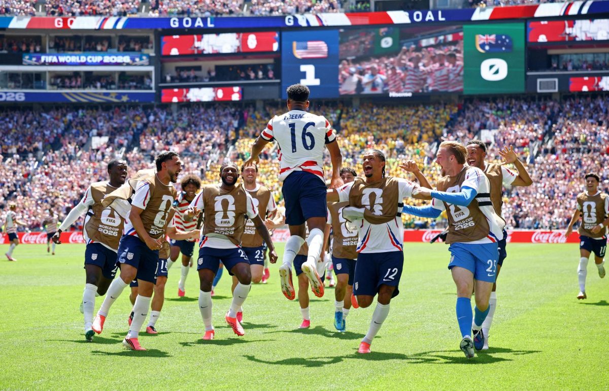 Soccer Football - FIFA World Cup 2026 - Group D - United States v Australia - Seattle Stadium, Seattle, Washington, U.S. - June 19, 2026 Alex Freeman of the U.S. celebrates scoring their second goal with teammates REUTERS/Albert Gea